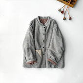 色织条纹亚麻夹棉短外套新中式 冬款 女装 薄棉衣民国风复古上衣棉服