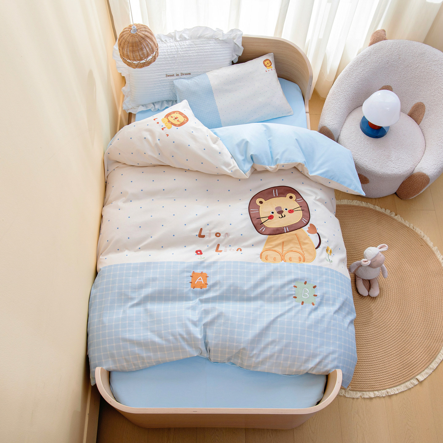 男童幼儿园被子三件套午睡七件套纯棉被褥六件套小被子定制尺寸蓝