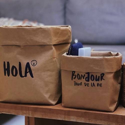 可水洗牛皮纸袋收纳篮