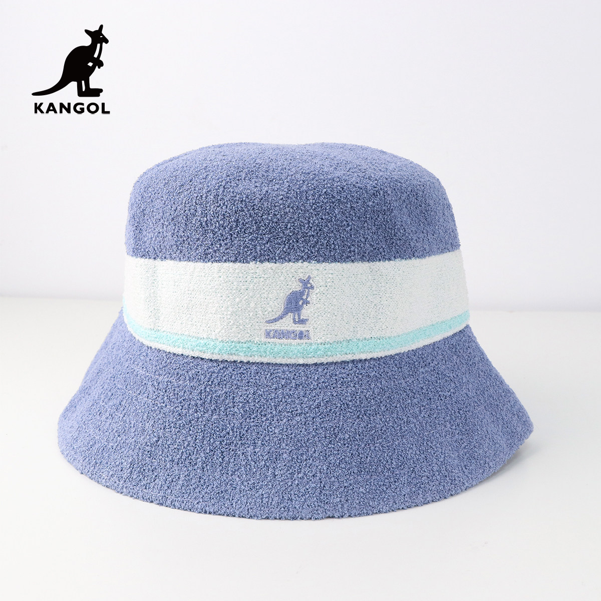 KANGOL男女同款袋鼠毛巾料平顶条纹遮阳盆帽渔夫帽K3326ST