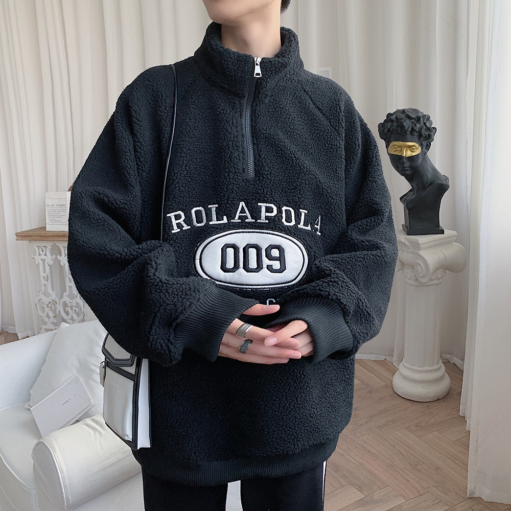 Winter pure lamb hair thickened stand collar men's sweater polyester