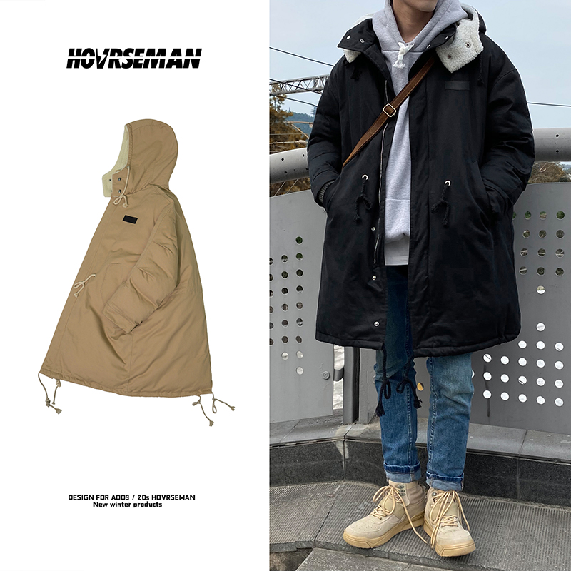 Hooded lamb wool long hooded cotton padded jacket