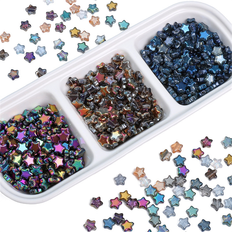 玻璃镀彩珠五角星串珠散珠手工diy手串项链手链饰品配件材料