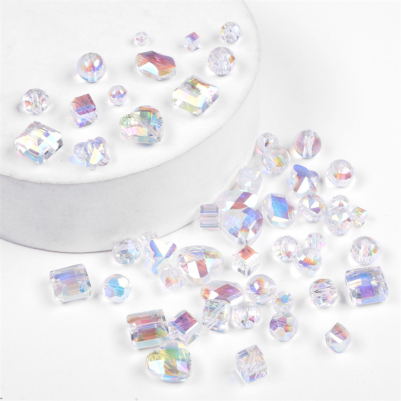 玻璃水晶珠光面扁珠方珠桃心珠diy手工串珠手链首饰材料配件散珠