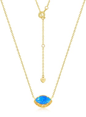 复古蓝眼泪纯银项链锁骨链