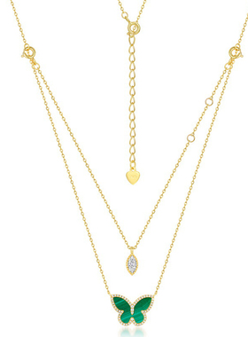 纯银孔雀石双层项链生日礼物