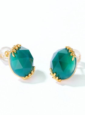 轻奢春夏新品绿玛瑙柳树依依s925银戒指项链耳钉一整套复古首饰