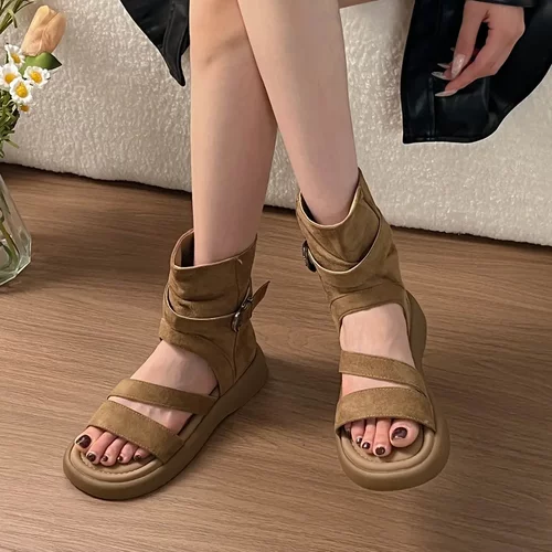 夏季软底双一字带露趾罗马凉鞋女