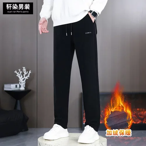 俊逸轩染秋冬加绒直筒男运动裤