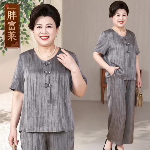 夏季大码妈妈装短袖减龄两件套