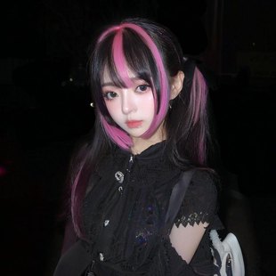 暗黑系黑粉色挑染假发长直发哥特风空气刘海日系漫展二次元全头套