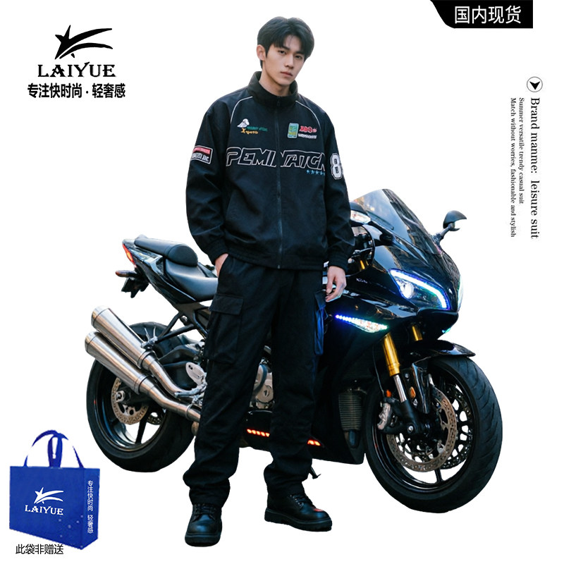 春秋美式机车赛车服潮牌刺绣夹克