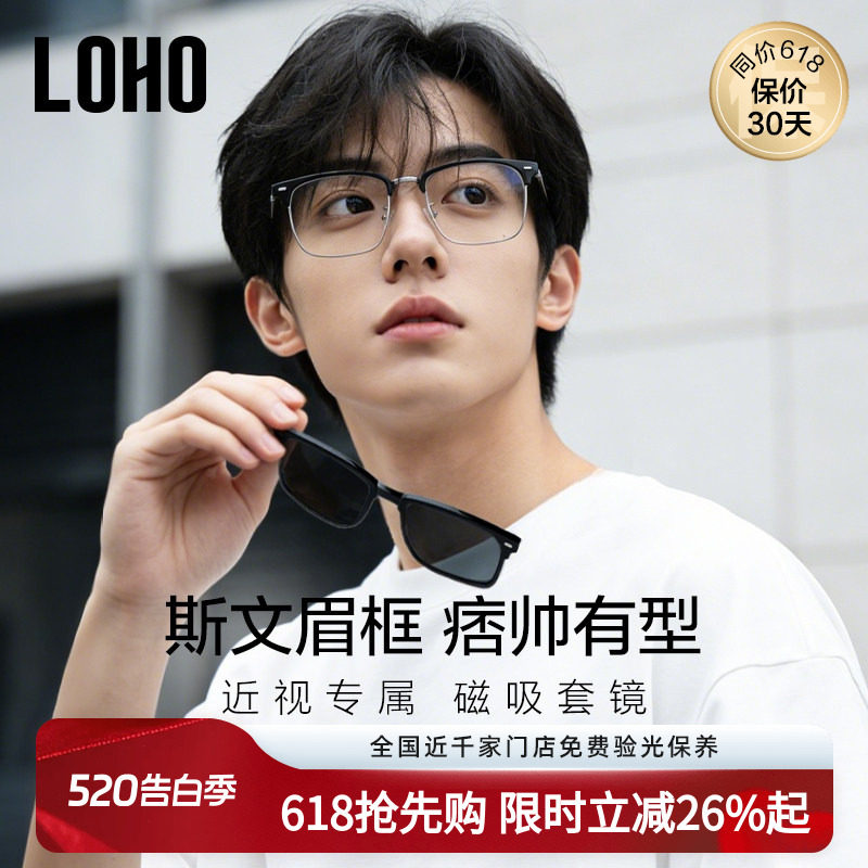 【一镜两用】LOHO磁吸墨镜套镜半框眼镜近视可配度数男太阳镜开车