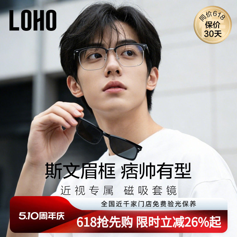 【一镜两用】LOHO磁吸墨镜套镜半框眼镜近视可配度数男太阳镜开车