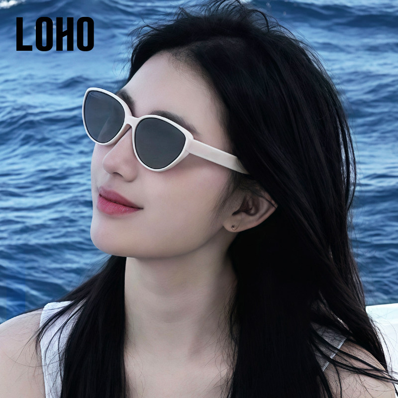 LOHO猫眼墨镜女款适合方圆脸显白显脸小粉白色旅游太阳镜防晒墨镜