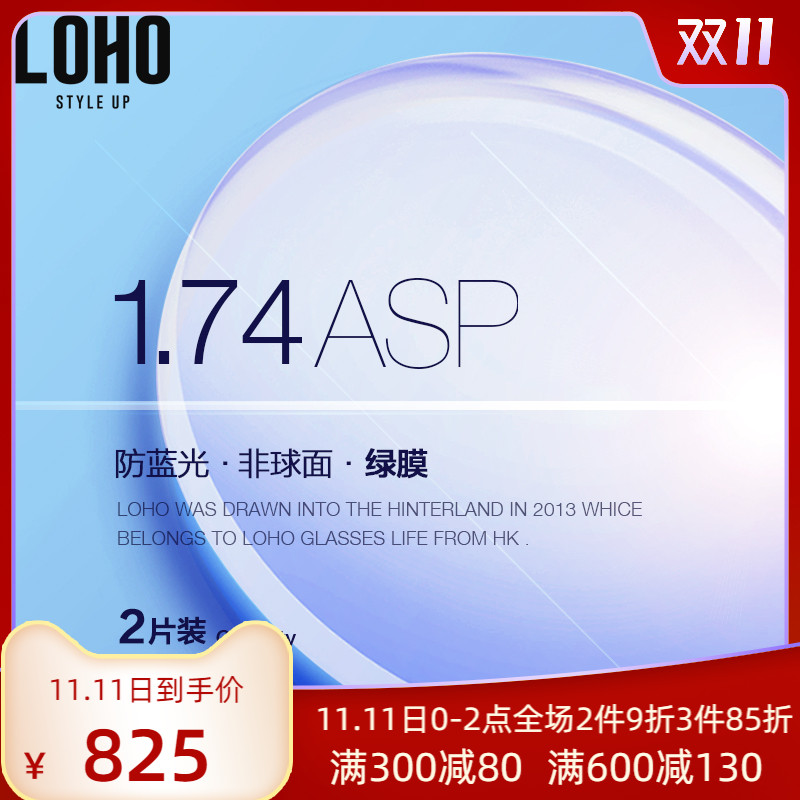 LOHO防蓝光防辐射镜片1.74非球面镜片树脂片配近视眼镜 2片装