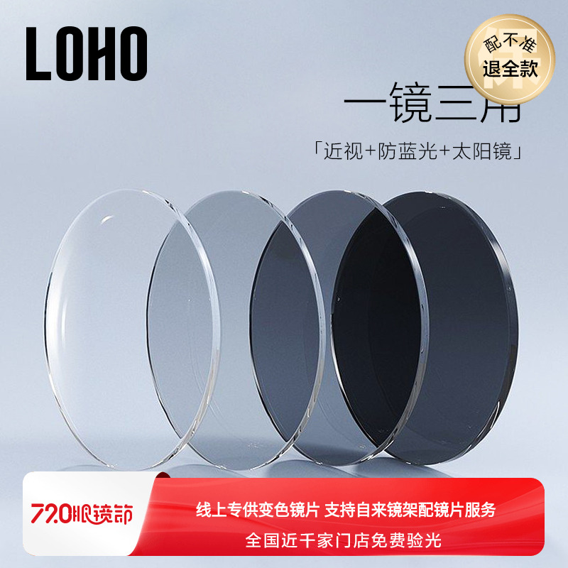 LOHO感光变色镜片可配镜近视墨镜防蓝光近视眼镜太阳眼镜定制度数
