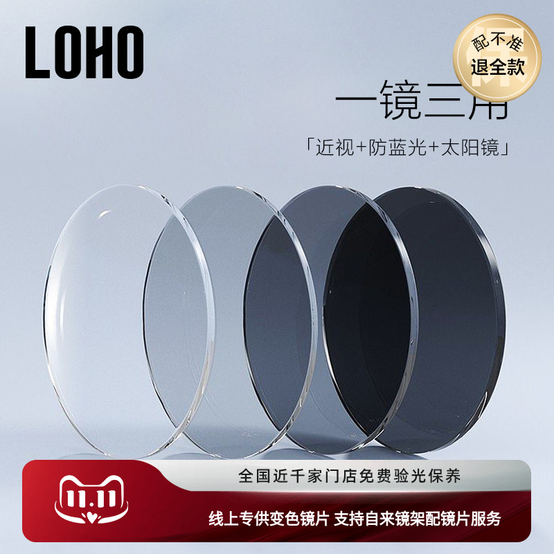LOHO感光变色镜片可配镜近视墨镜防蓝光近视眼镜太阳眼镜定制度数