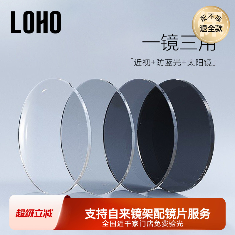 【商场同款】LOHO变色防蓝光1.67非球面树脂变色近视镜片定制1.60