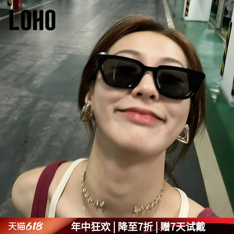 LOHO墨镜女款方窄框显脸小方圆脸近视复古墨镜男防紫外线太阳眼镜