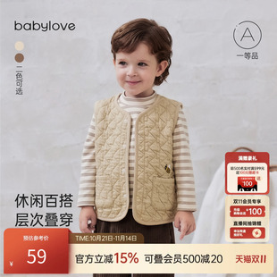babylove宝宝薄夹棉马甲纯棉上衣秋冬外出背心保暖坎肩 清仓