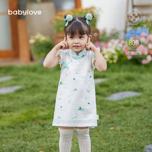 babylove婴儿连衣裙夏季 荷花 纯棉女宝宝国风裙子汉服公主夏装 薄款