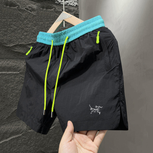 男运动速干休闲三分裤 短裤 撞色腰带游泳裤 鸟家刺绣跑步健身沙滩裤