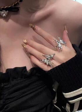 个性蝴蝶开口戒指女ins潮小众设计师高级感网红冷淡风时尚食指戒