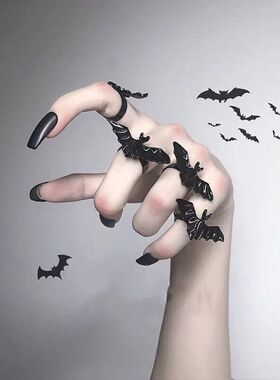 暗黑哥特远古钻石蝙蝠诡异戒指男女个性朋克风开口关节食指环潮