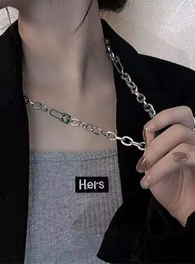 绿色别针项链女ins嘻哈冷淡风小众个性百搭卫衣链2025年新款男潮