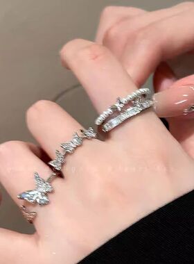 清冷感蓝色蝴蝶开口戒指女2025新款小众设计感食指戒精致百搭指环