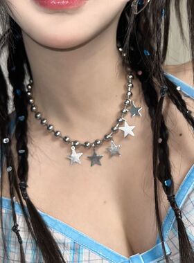 大圆珠五角星五星项链女锁骨链chocker小众设计y2k甜酷风链条叠戴