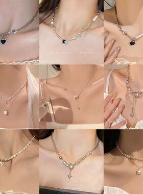 ins风珍珠项链女百搭小众设计高级感轻奢锁骨链爱心吊坠饰品批发