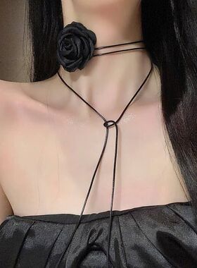 山茶花项链女脖子系配饰choker项圈黑色玫瑰花脖饰颈花锁骨链颈链