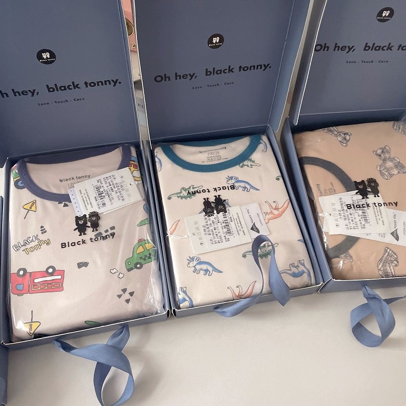 小黑托尼昵家居服男童舒绒宝宝内衣秋衣裤套装厚款保暖衣套装