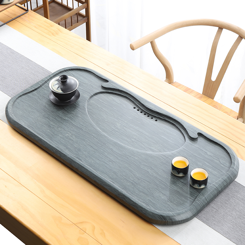 天然木纹石茶盘整块家用现代简约一体式高档客厅轻奢茶台石头单盘