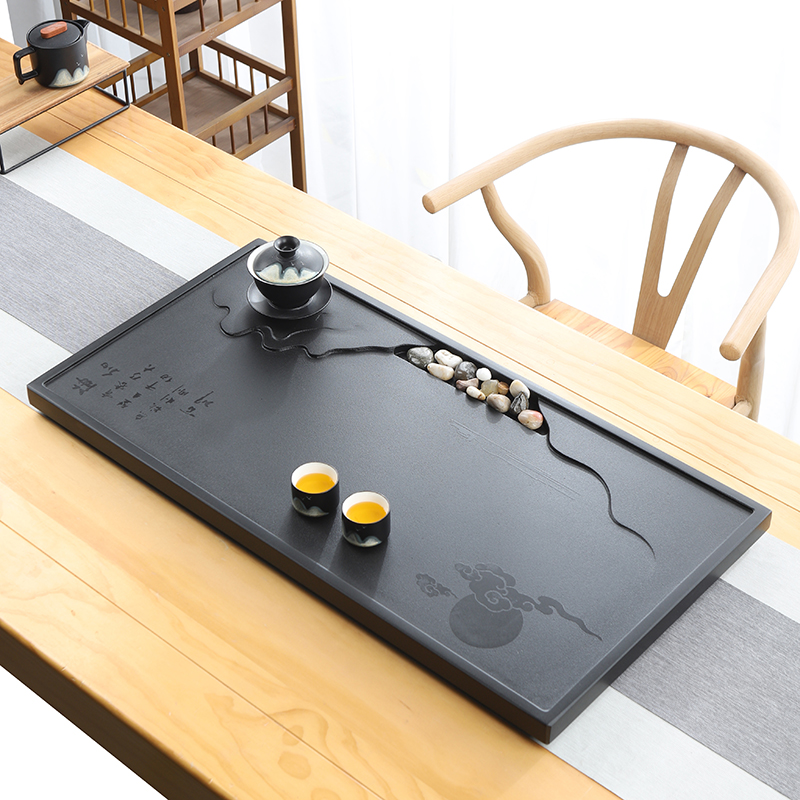 天然乌金石茶盘整块家用现代简约一体式高档客厅轻奢茶台石头托盘