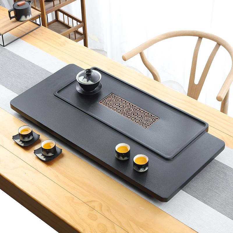 天然乌金石茶盘整块家用现代简约一体式高档客厅轻奢茶台石头托盘