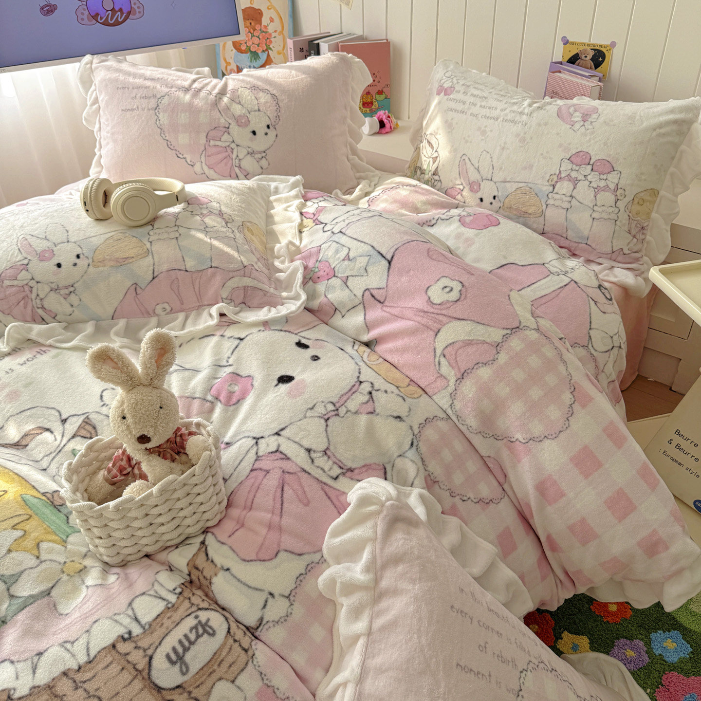 ins洛丽塔风少女心萝莉风花边牛奶绒四件套宿舍单双人床品被套,床上用品,床品套件/四件套/多件套,淘宝优惠券,粉丝福利购,淘宝优惠卷