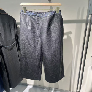 704k351高端龟纹香云纱刺绣松紧腰休闲桑蚕丝直筒裤 子 2026春女裤