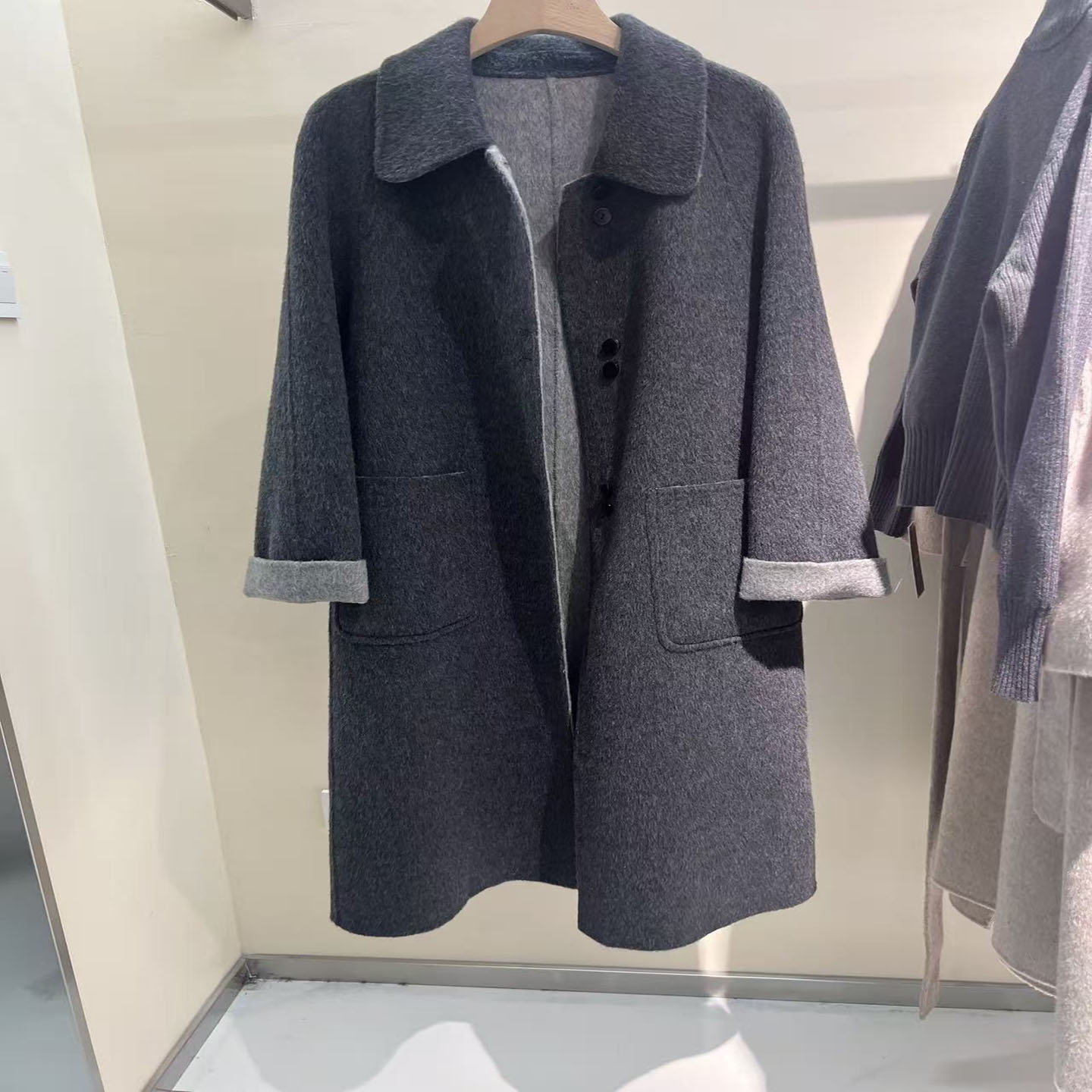 商场同款高级感撞灰色中长款双面羊绒大衣2025秋冬款女羊毛外套