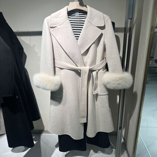 狐狸毛袖 女中长款 口时尚 新款 外套 双面羊绒大衣2025冬季 商场同款