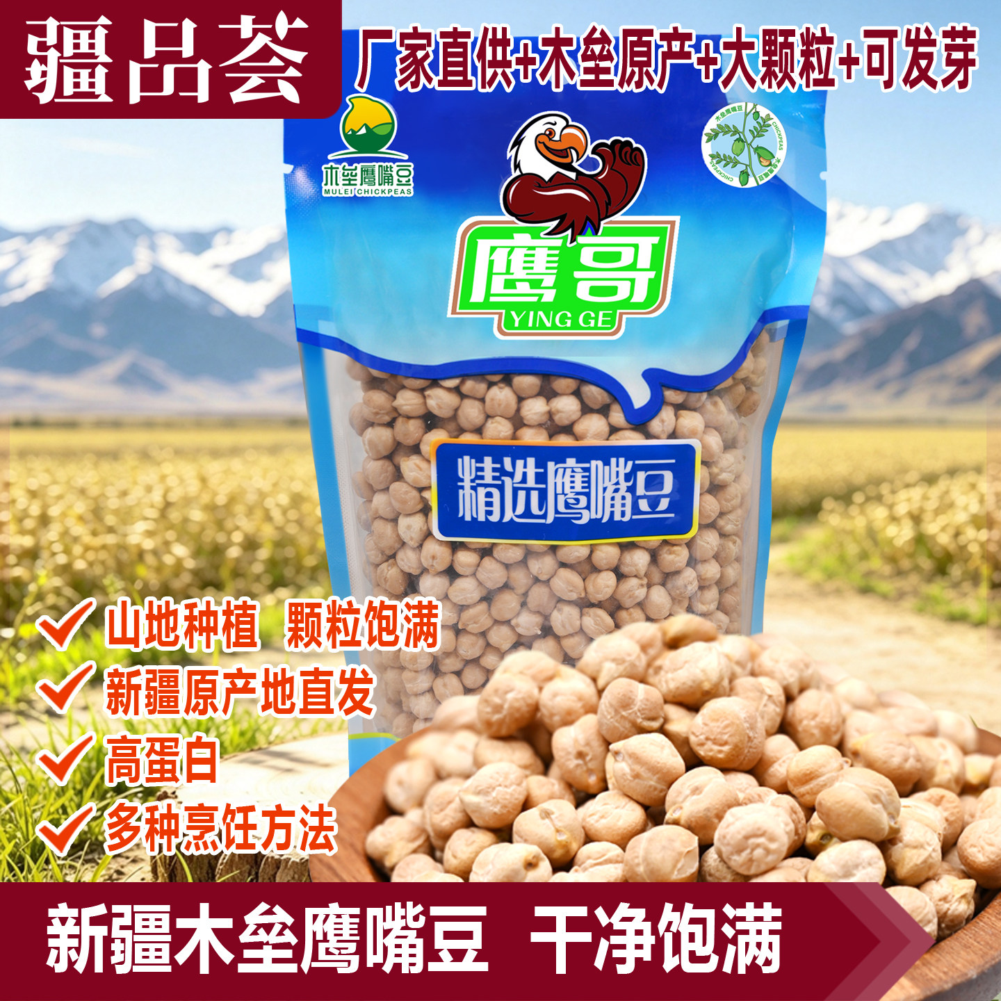 鹰哥鹰嘴豆生豆大颗粒新疆木垒特产天山奇生豆非熟袋装打豆浆杂粮