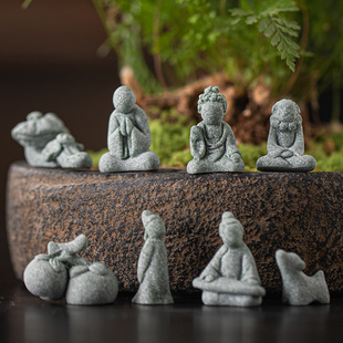 国潮微景观迷你茶宠小摆件抚琴人物假山盆栽园艺鱼缸造景桌面装饰