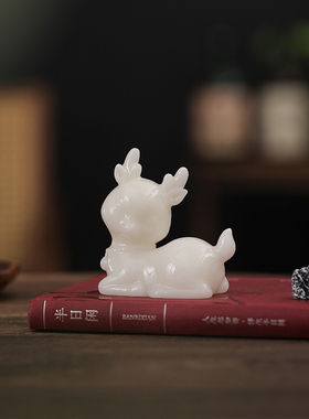 可爱一鹿发财白瓷兔子茶宠摆件