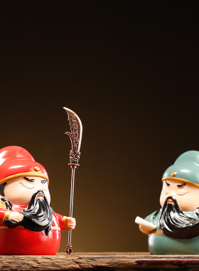 新中式茶桌茶台茶宠陶瓷关公关二爷车载I摆件关羽工艺品桌面装饰