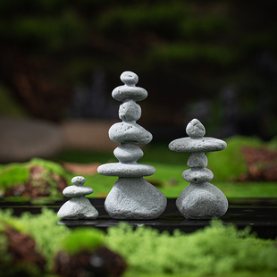 中式叠石仿真石头小摆件禅意七星石园艺盆景鱼缸造景微景观装饰品