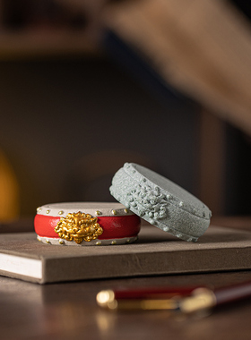 国潮风麒麟小石鼓垫摆件创意盖置底座喜庆圆形钟鼓工艺品桌面装饰