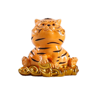 陶瓷生肖虎年吉祥物茶宠茶玩摆件招财老虎创意家居客厅桌面装饰品