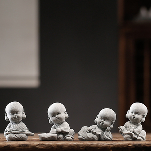 可爱琴棋书画 画小和尚茶宠茶玩摆件禅意书房鱼缸造景装饰四不小